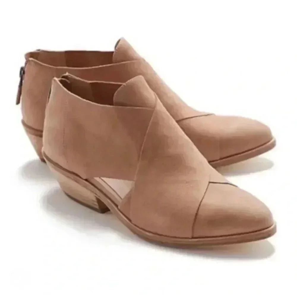 Eileen Fisher Shoes Booties Cut Out Tan Leather Size 6 Minimalist Modern Classic